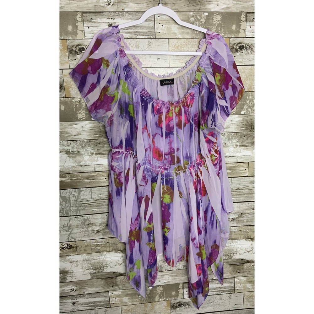 Unique Spectrum Womens‎ Purple Short Sleeve BOHO Peasant Blouse